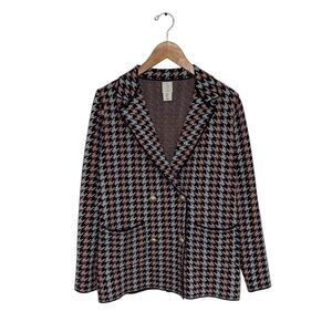 Joie Blazer Women’s Size Small‎ Black Grey Houndstooth Knit Gold Double-Breasted